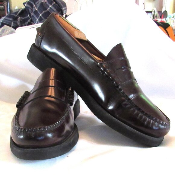 LL Bean Burgundy Penny Loafers Leather Slip-Ons Size 8.5 Excellent Condition - Picture 1 of 12
